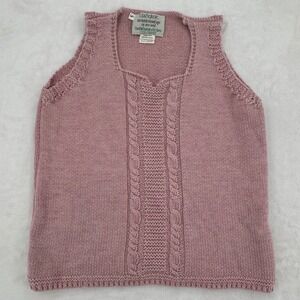 Vintage Claouknit Irish Pink Merino Wool Sweater Vest Womens Sz Small Cable Knit